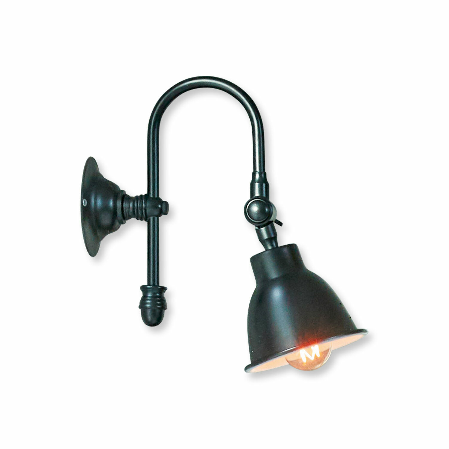 schwarz Schwarze Metall-Wandlampe Gemma mit verstellbarem Schirm und sichtbarer LED-Glühbirne