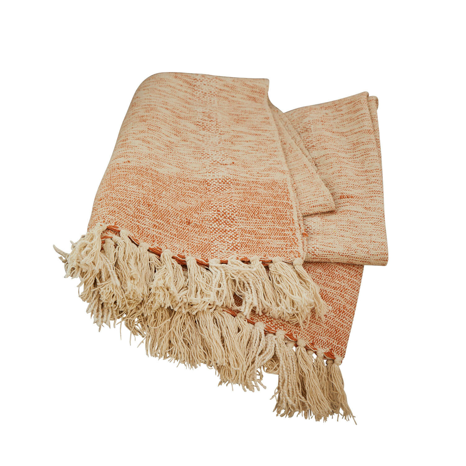 Plaid Winlow Weiche orange-cremefarbene Decke aus Stoff mit Fransen, ideal für Wohnkultur und Gemütlichkeit