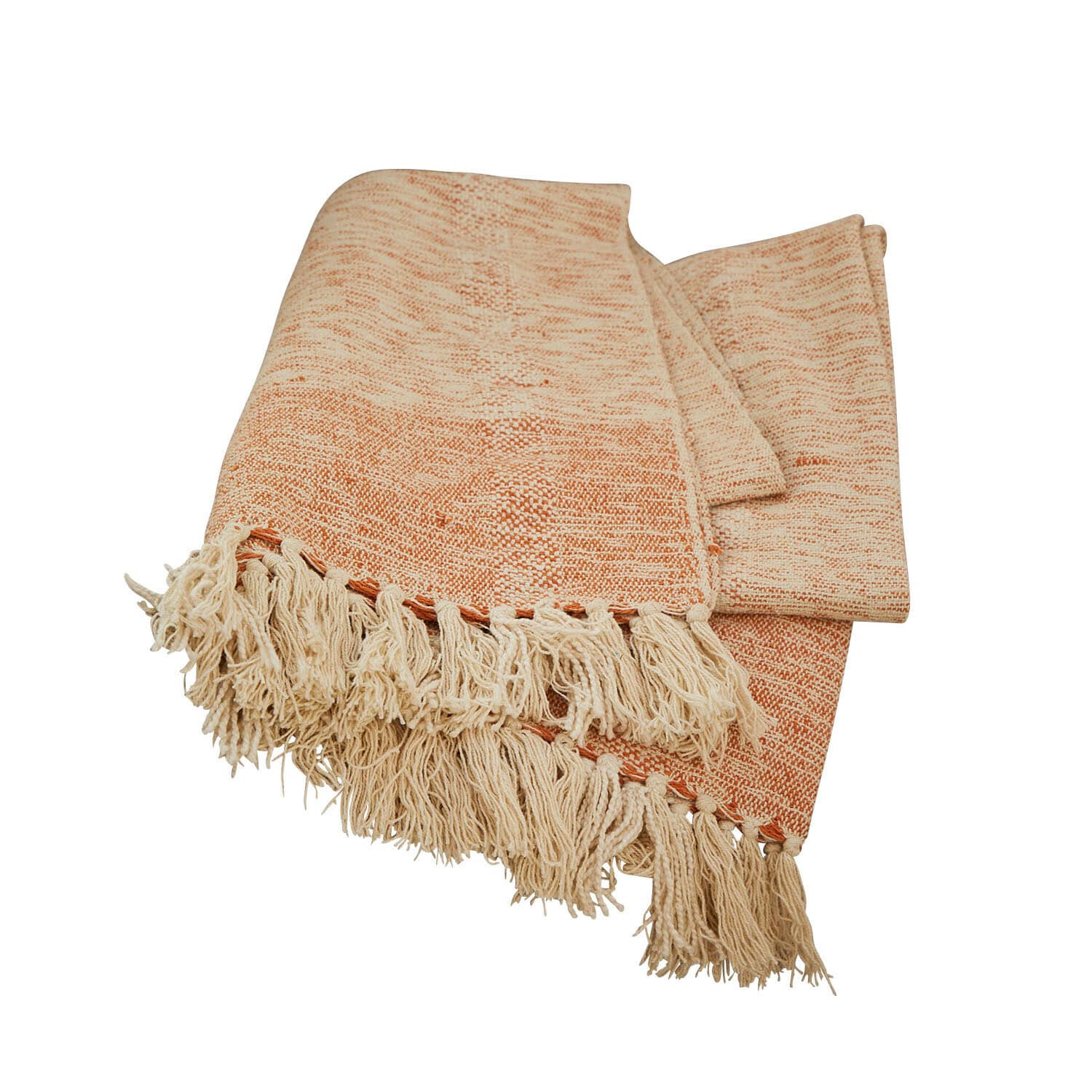 Plaid Winlow Weiche orange-cremefarbene Decke aus Stoff mit Fransen, ideal für Wohnkultur und Gemütlichkeit