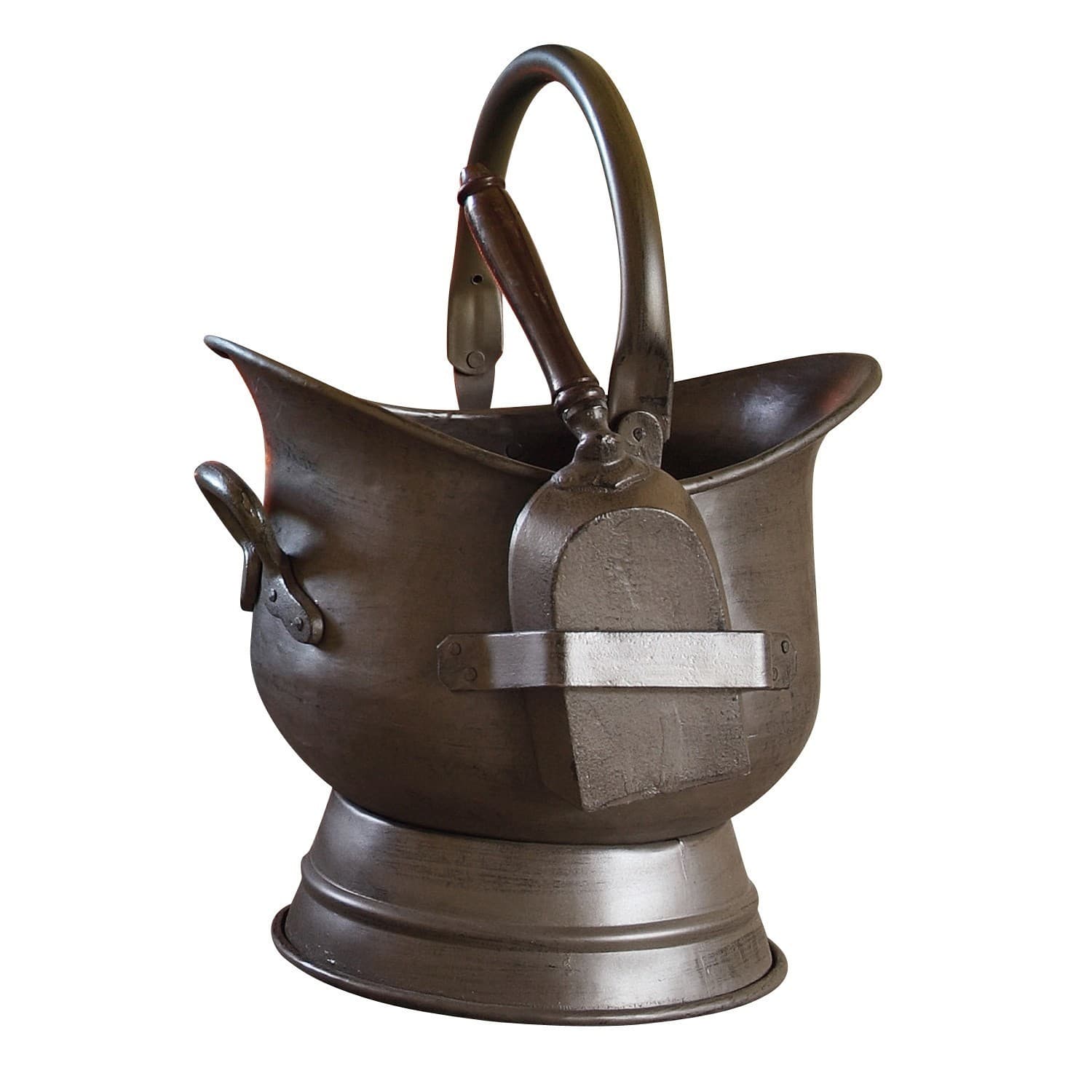 Aschekübel Derry Metall-Messingkessel in Dunkelgrau mit Griff und Schaufel, dekoratives Wohnaccessoire