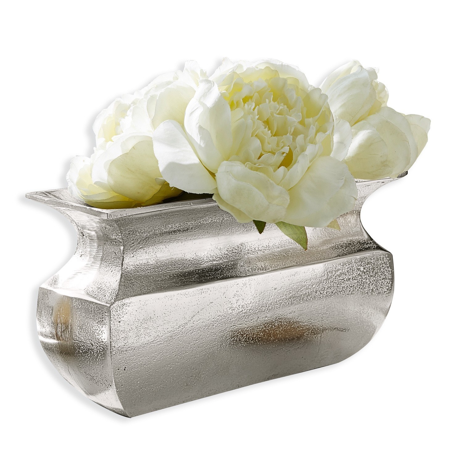 Vase Cyrian Silberne Metallvase mit weißen Blumen, dekorativ für Innenräume und Tischgestaltung