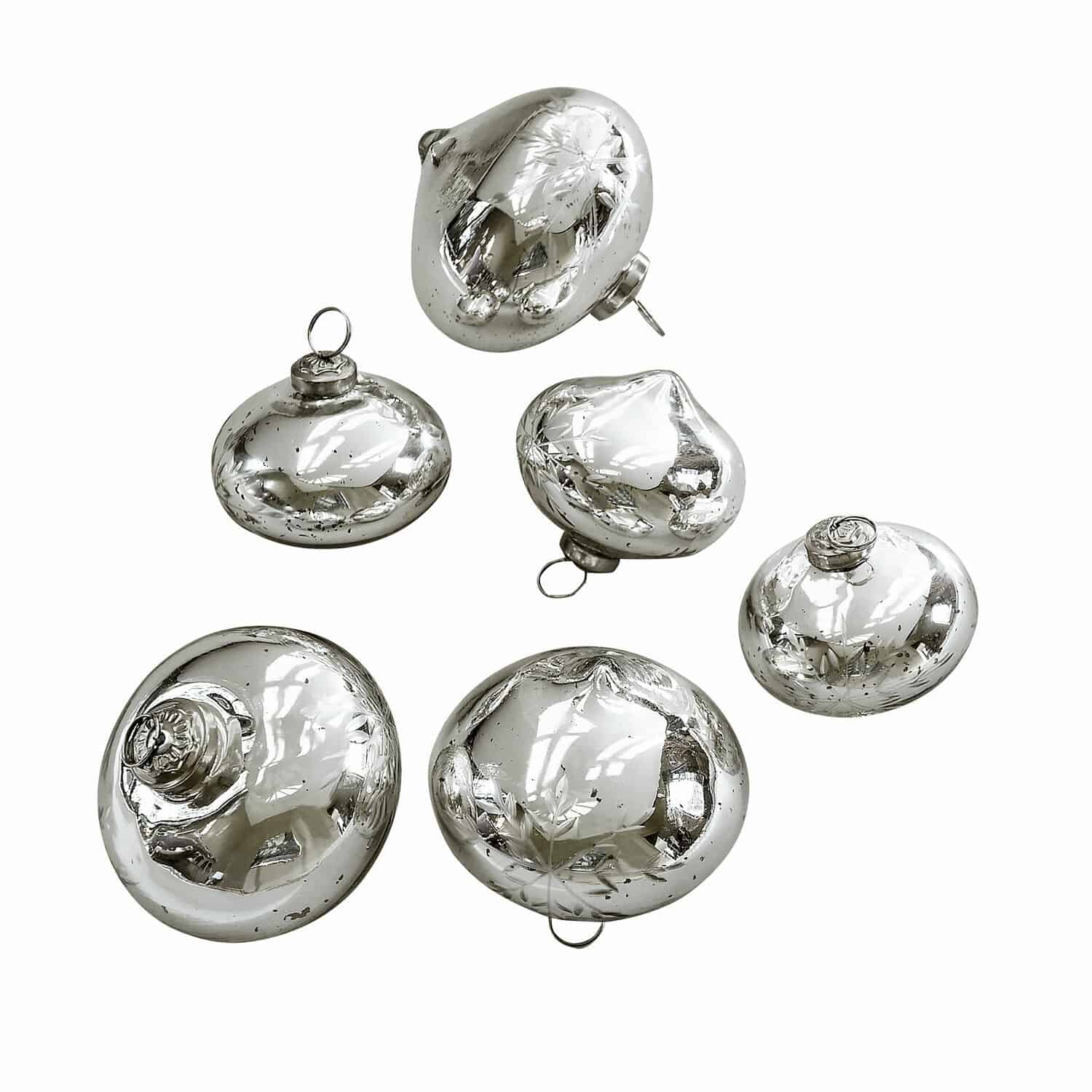 Weihnachtskugeln 6er Set Isaulie Sechs silberne Weihnachtskugeln aus Glas mit unregelmäßiger Form zur Christbaumschmuck