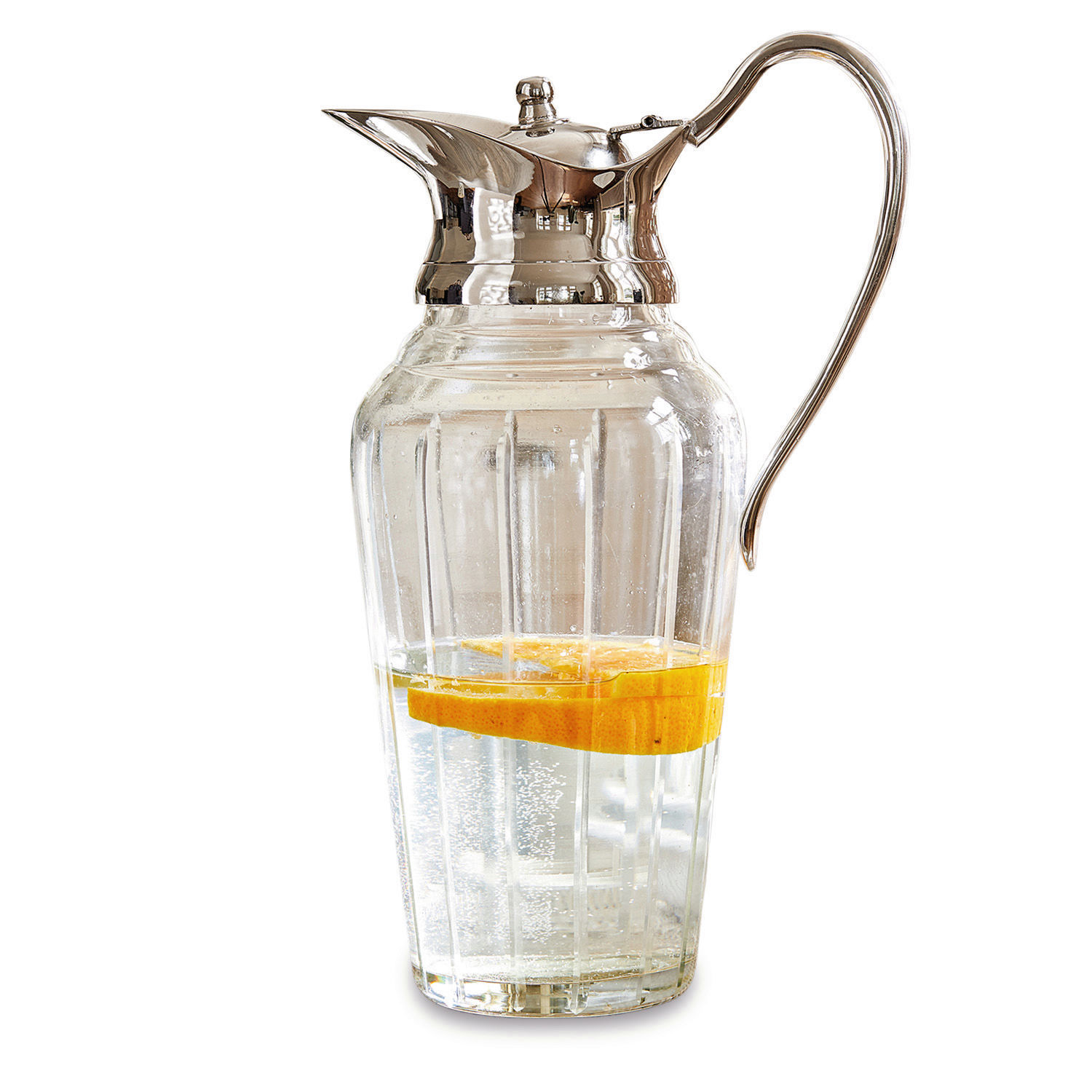 Krug Braux Glaskrug mit Metalldeckel und Griff, durchsichtig mit Orangenscheibe, für Getränke geeignet