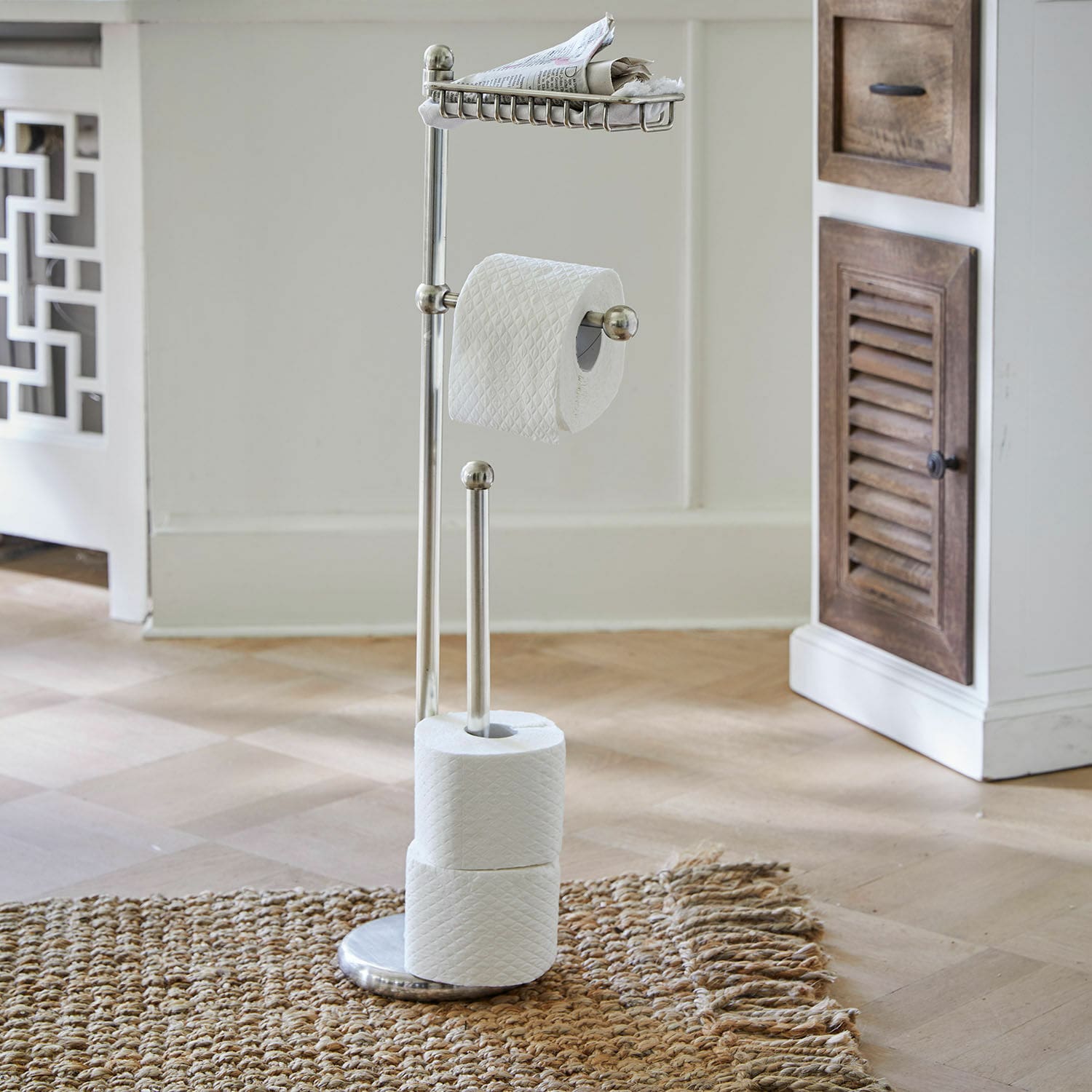 Toilettenpapierhalter Omerville Edelstahl-Toilettenpapierhalter mit Ablage für Zeitungen und Platz für Ersatzrollen