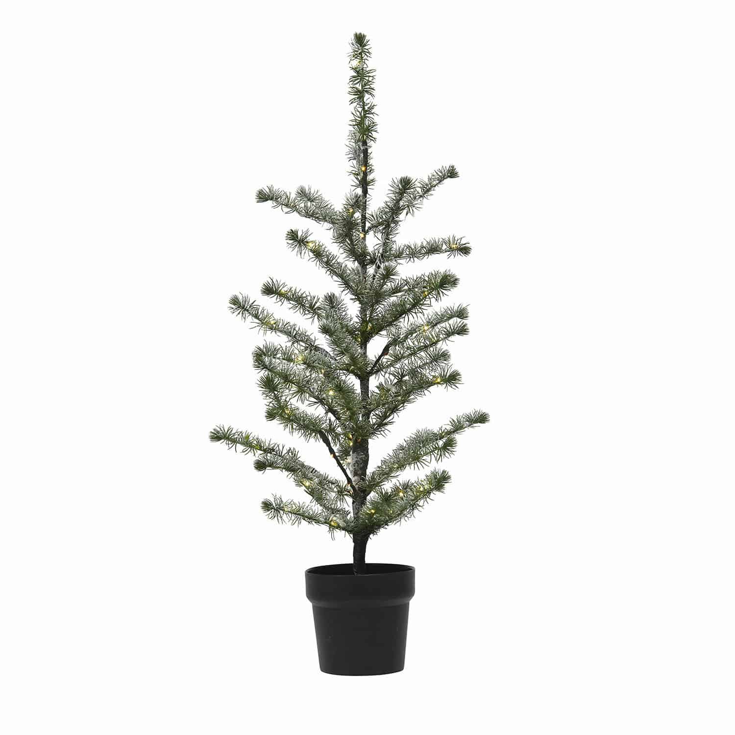 Deko-Baum Lawrence Künstlicher grüner Weihnachtsbaum in schwarzem Topf mit feinen Zweigen und LED-Beleuchtung