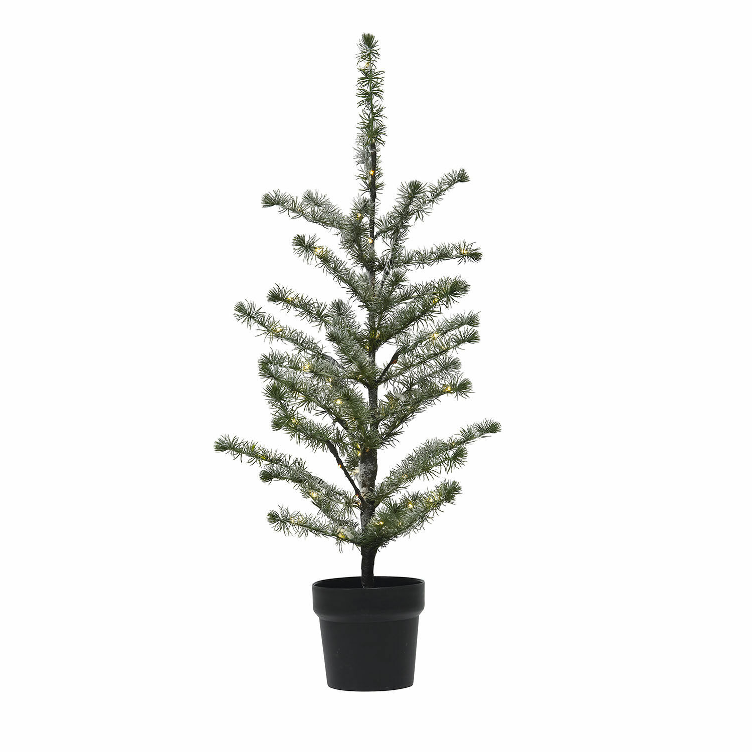 Deko-Baum Lawrence Künstlicher grüner Weihnachtsbaum in schwarzem Topf mit feinen Zweigen und LED-Beleuchtung