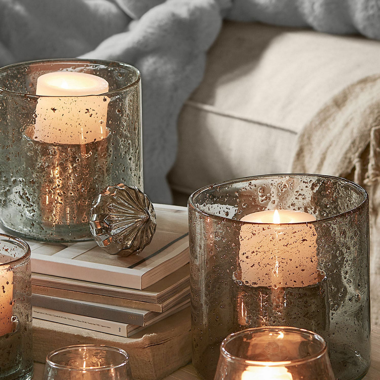 keramik haus weihnachten warm weiß beleuchtet 10 cm - 4er Set Farbe:Pale