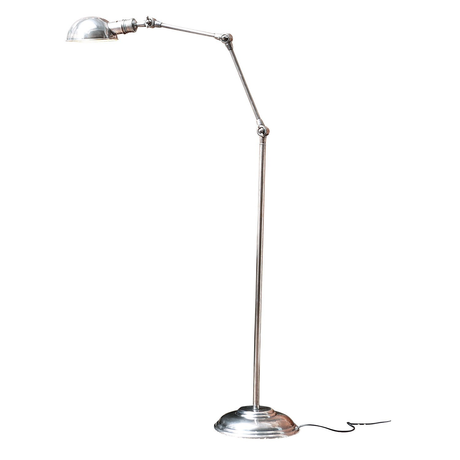 antiksilber Stehlampe Tulsa in Antiksilber mit verstellbarem Arm und runder Metallbasis für flexibles Licht