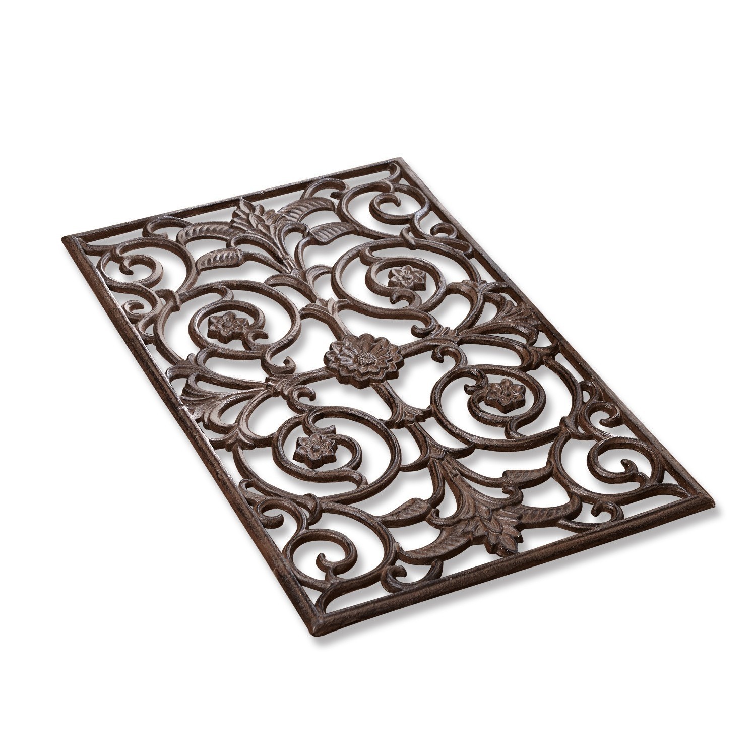 Schuhabstreifer Hengist Dekoratives braunes Metallgitter mit floralen Ornamenten für Innen- und Außenbereich