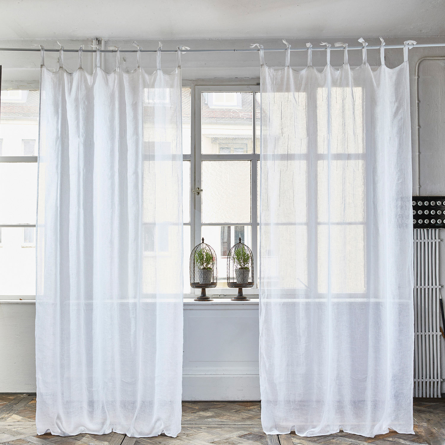 Gardine Sommevoire Weiße Leinenvorhänge mit gebundenen Schlaufen, leicht und transparent für Fensterdekoration