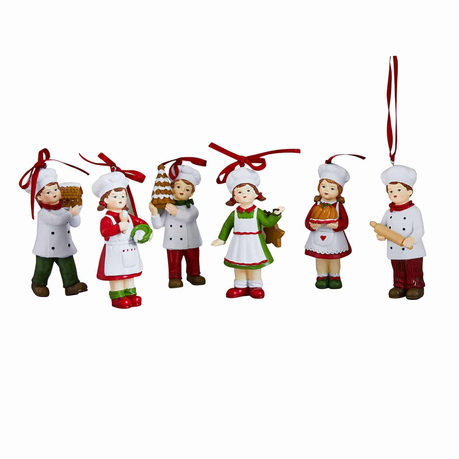 Figur 6er Set Farzahn Sechsteiliges Set Keramik-Kochfiguren mit weißen Mützen und bunten Kleidern, Weihnachtsbaumschmuck