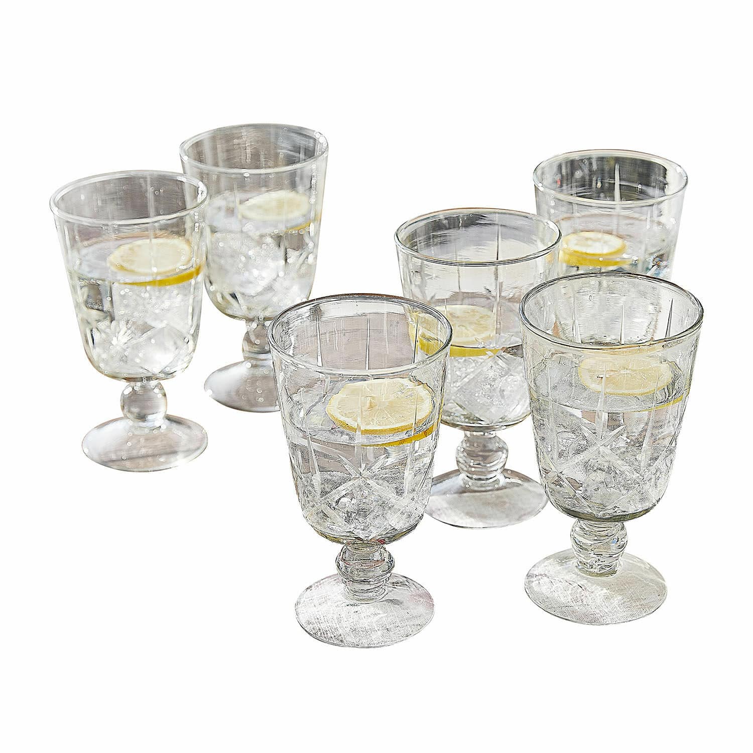 Glas 6er Set Mirathor Sechsteiliges Set transparenter Gläser mit Stiel, Wasser und Zitronenscheibe, dekoratives Glas
