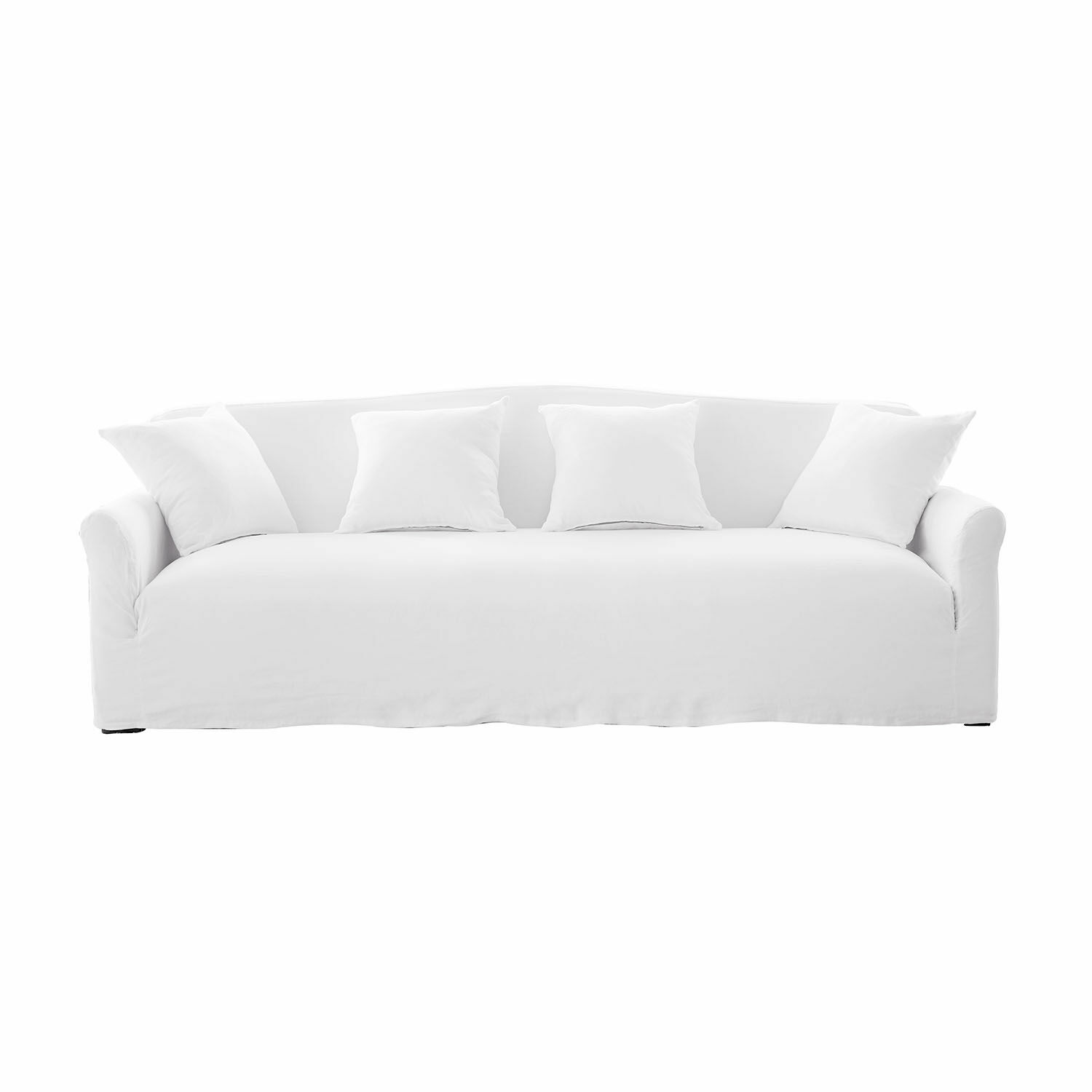 Weißes Riveneuve Sofa aus Stoff mit vier Kissen, modernes Wohnzimmermöbel