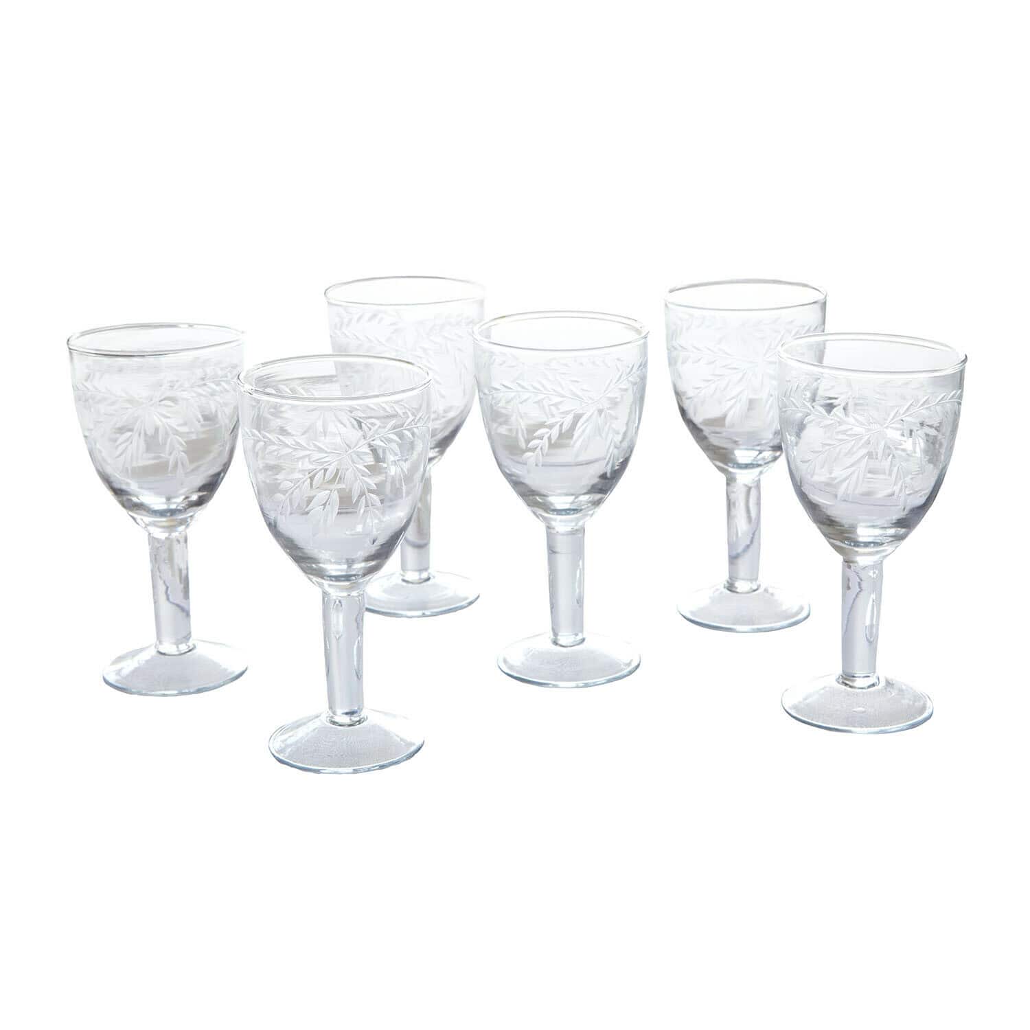 Glas 6er Set Florineau Set aus sechs transparenten Gläsern mit graviertem Blattmuster für Getränke