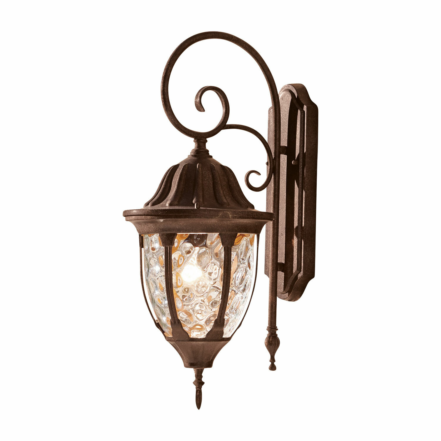 Außenwandlampe Herrère Wandlampe aus rostfarbenem Schmiedeeisen mit dekorativem Glas und klassischem Design für Außenbereiche