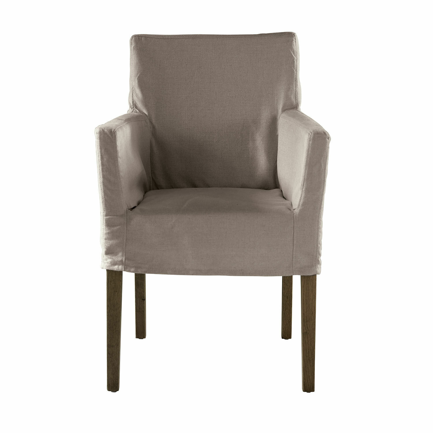 grau/braun Stuhl Longhill in grauem Stoff mit braunen Holzbeinen, bequemer Polsterstuhl für Wohnzimmer