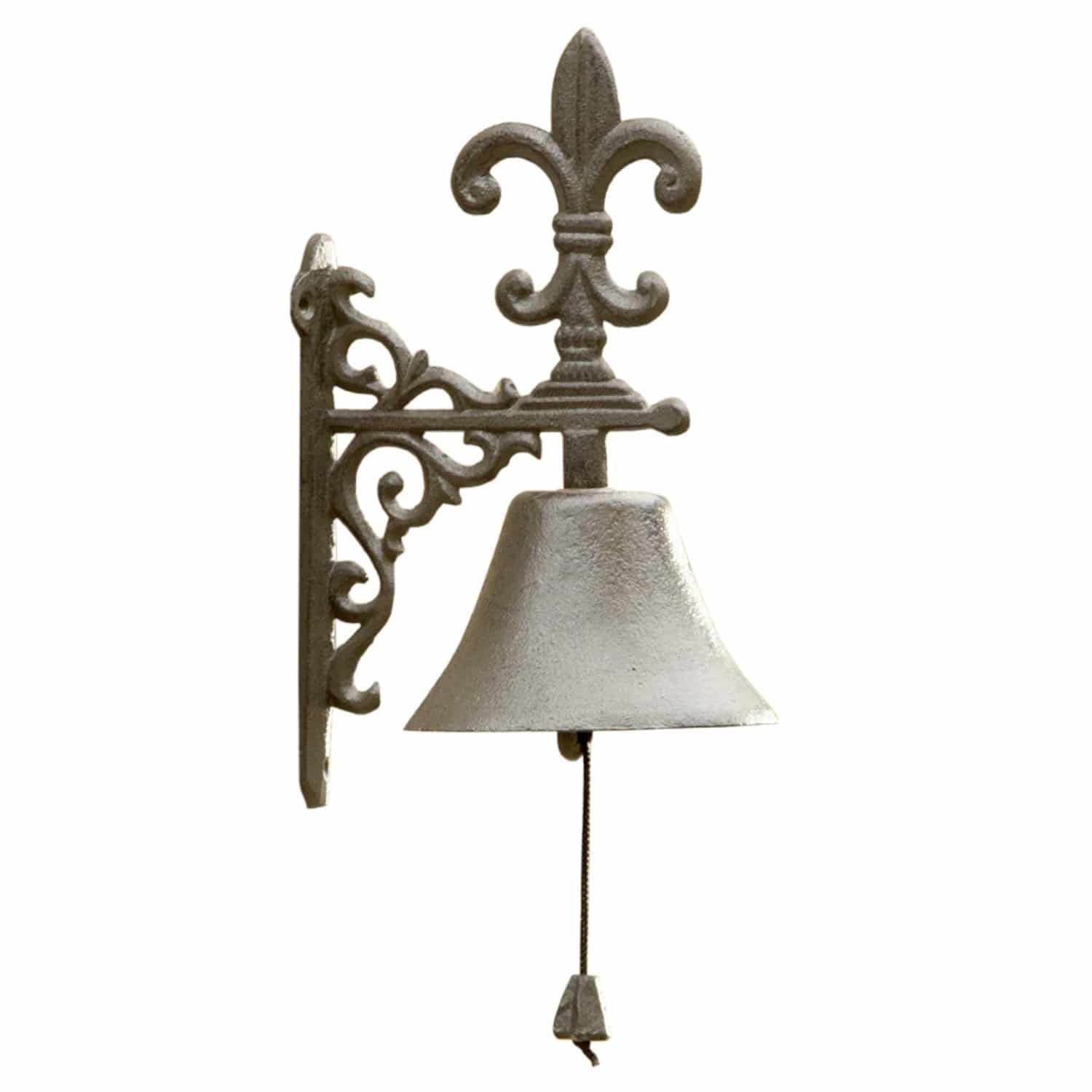 Türglocke Houma Dekorativer Wandglocke aus grauem Gusseisen mit Lilienmotiv und Zugkordel zum Läuten