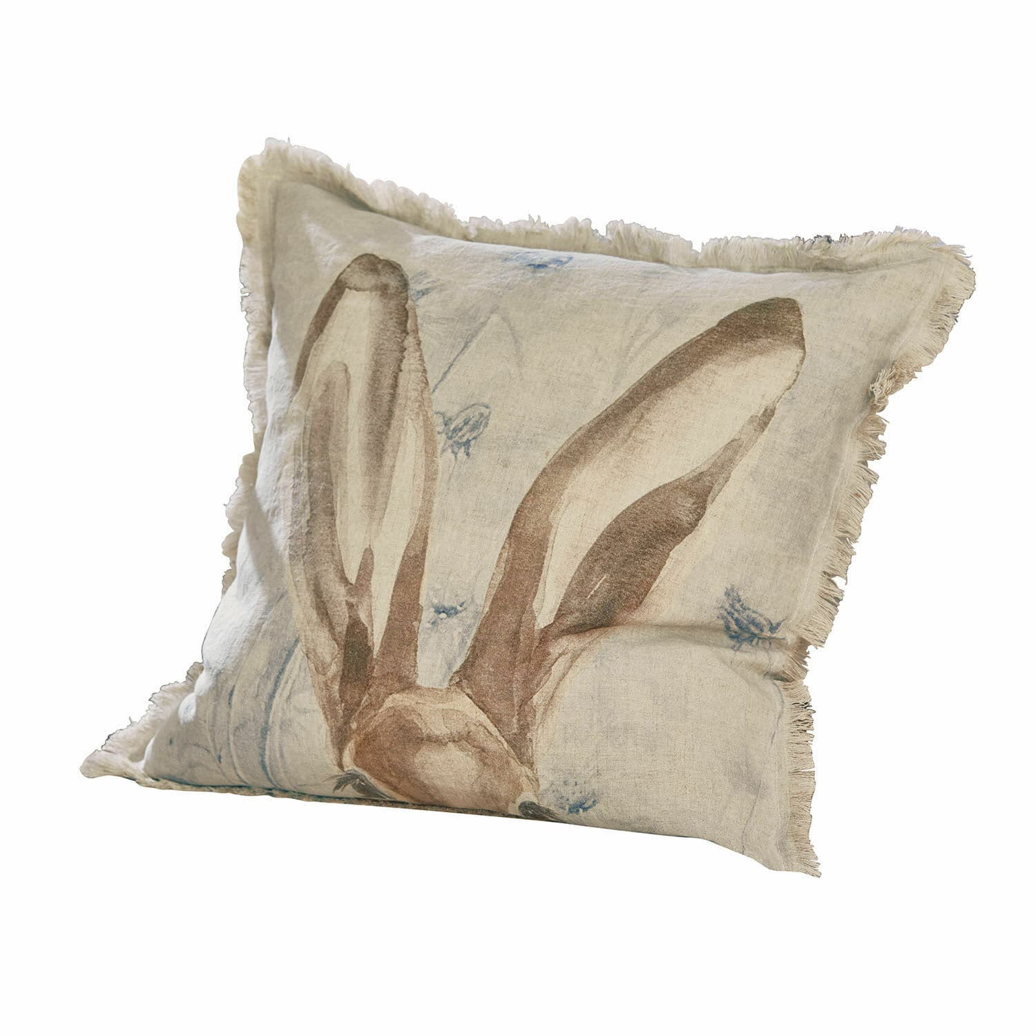 Kissenhülle Kameron Beige Leinenkissen mit Hasenohren-Motiv und Fransen, dekoratives Wohnaccessoire