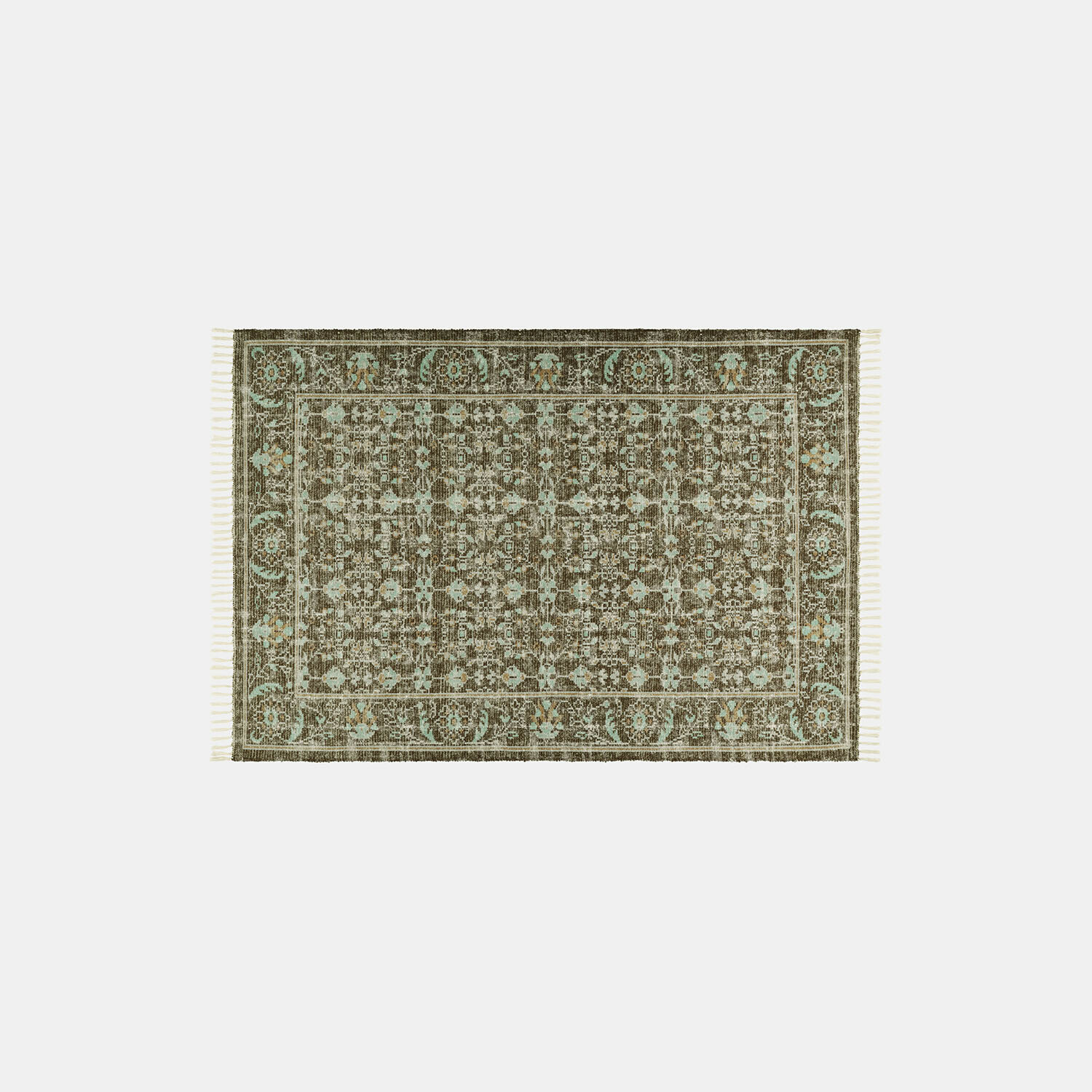 In- & Outdoor-Teppich Zemira Orientalischer Teppich mit grün-braunem Muster und Fransen an den Seiten für Wohnräume