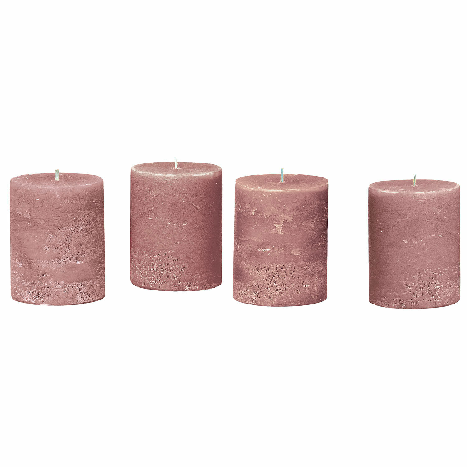 rosa 4er Set rosa Kerzen aus Wachs mit rustikaler Oberfläche, Dekoration und stimmungsvolle Beleuchtung