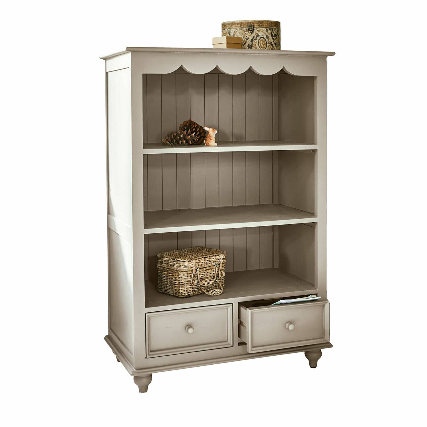 Regal Sorvanne Beiger Holzschrank mit Regalen und Schubladen im Vintage-Stil zur Aufbewahrung
