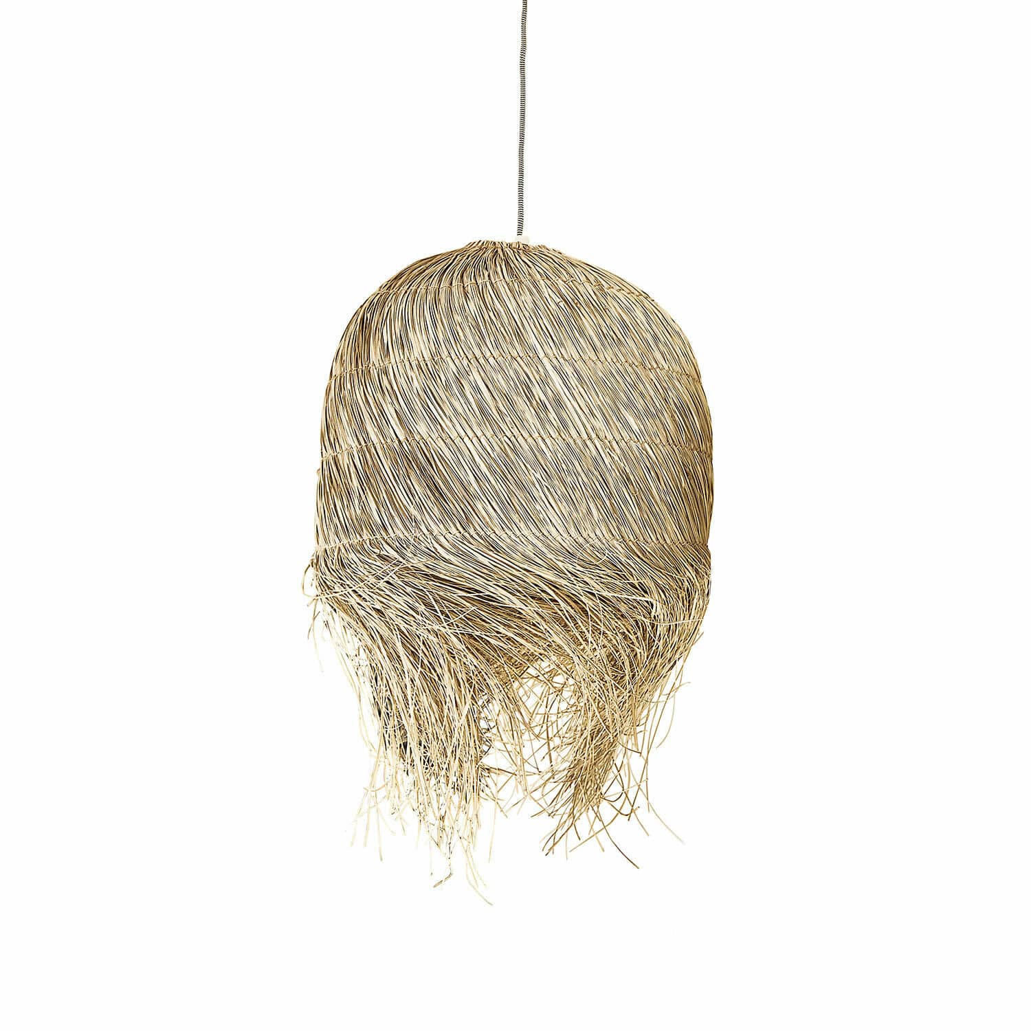 Lampenschirm Little Shereena Hängelampe aus natürlichem Rattan in Beige mit dekorativen Fransen, Boho-Stil