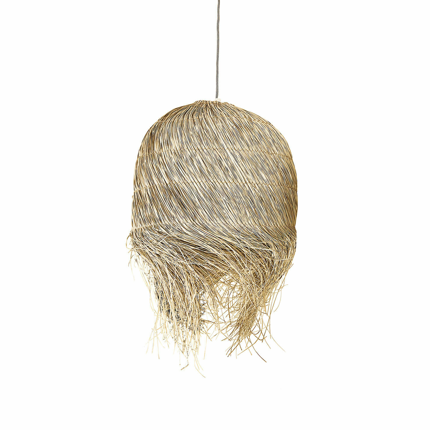 Lampenschirm Little Shereena Hängelampe aus natürlichem Rattan in Beige mit dekorativen Fransen, Boho-Stil