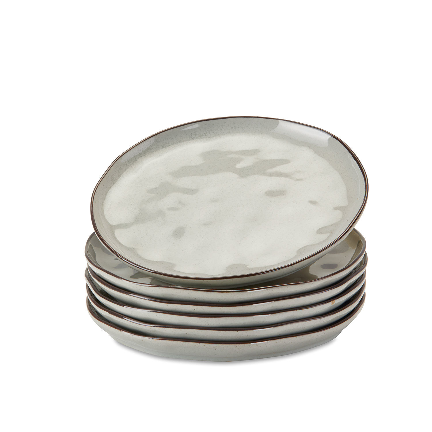 Dessertteller 6er Set Biarré Sechsteiliges Set cremefarbener Keramikteller mit braunem Rand zum Servieren von Speisen