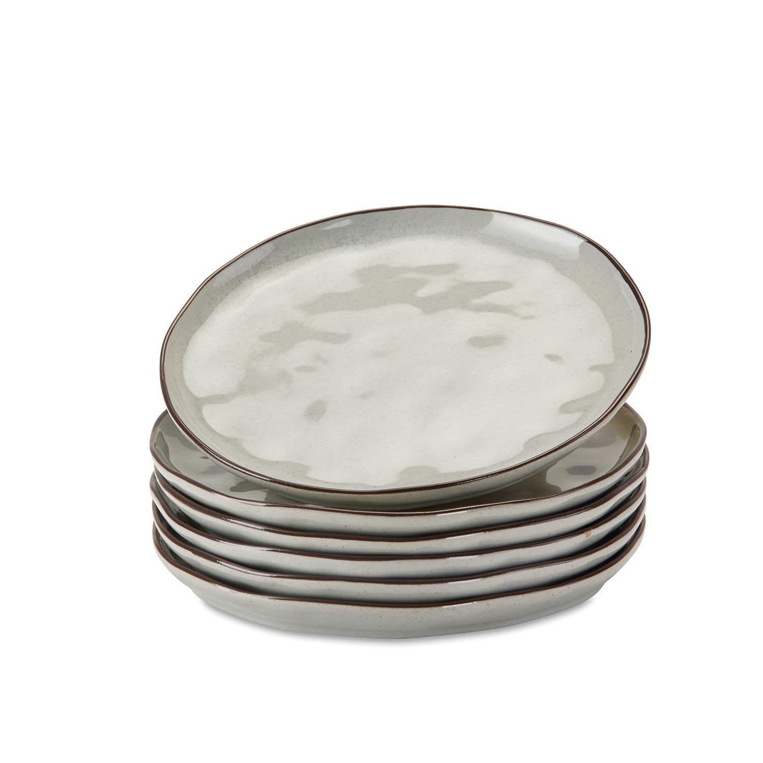 Dessertteller 6er Set Biarré Sechsteiliges Set cremefarbener Keramikteller mit braunem Rand zum Servieren von Speisen