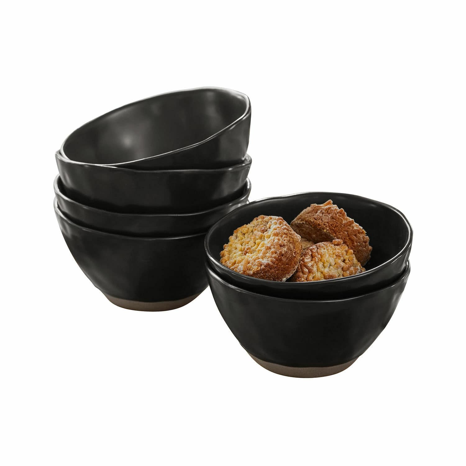 Schüssel 6er Set Biarré Set aus schwarzen Keramikschalen mit naturbraunem Boden, ideal zum Servieren von Snacks
