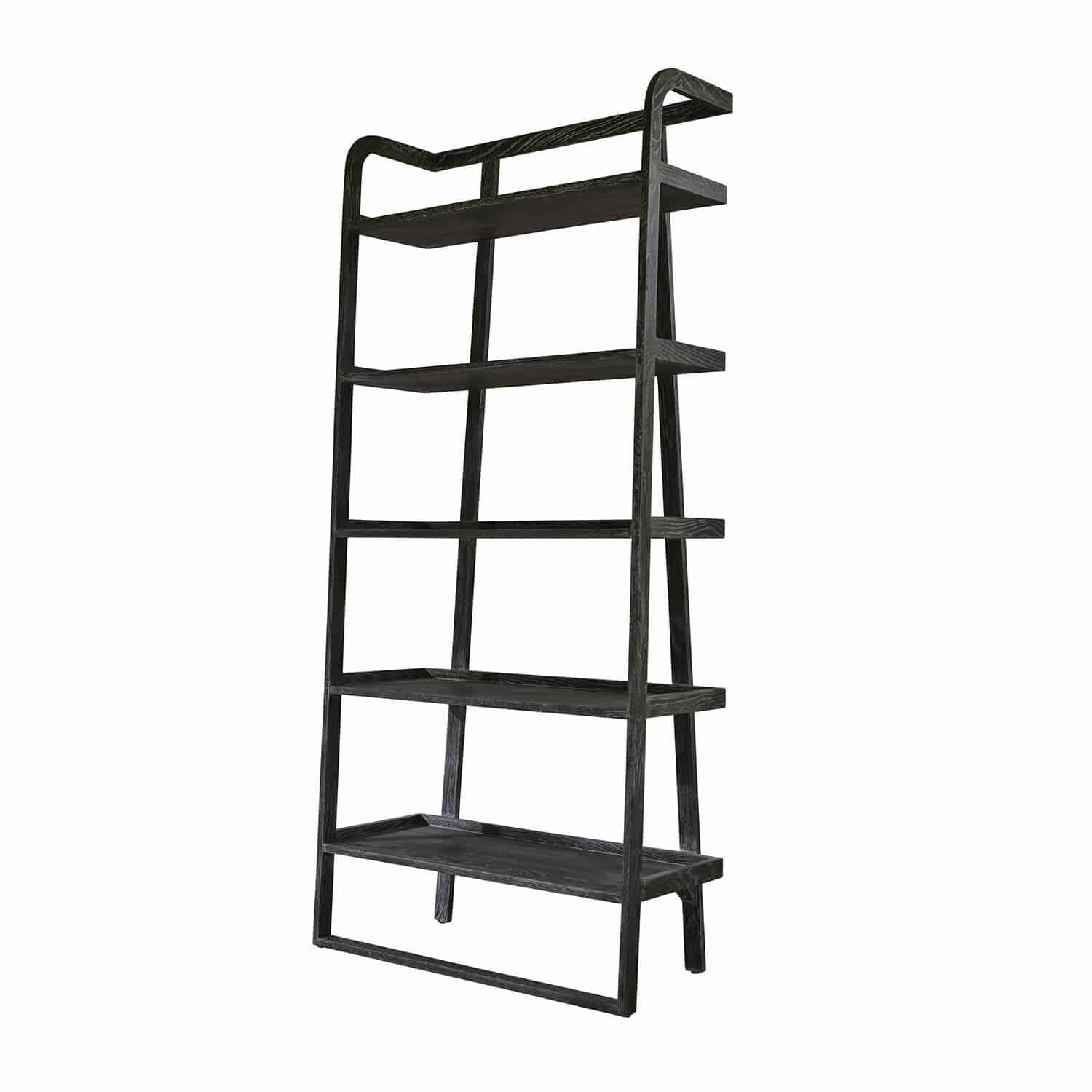Regal Brelanon Schwarzes Holzregal mit fünf Ablageflächen im modernen Design
