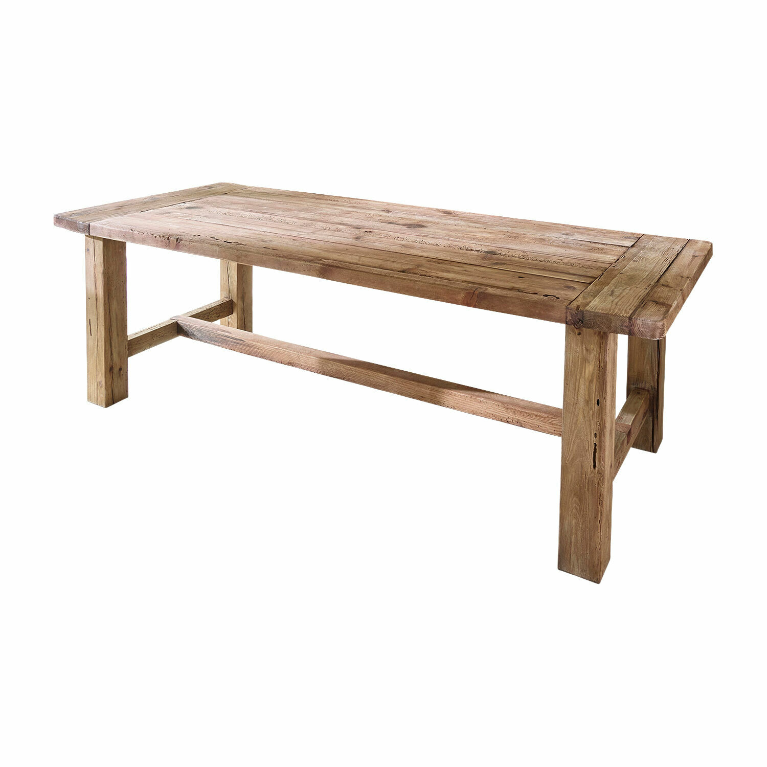 Tisch Oteley Tisch aus massivem Holz in natürlicher Farbe, rustikales Design für Ess- oder Wohnzimmer