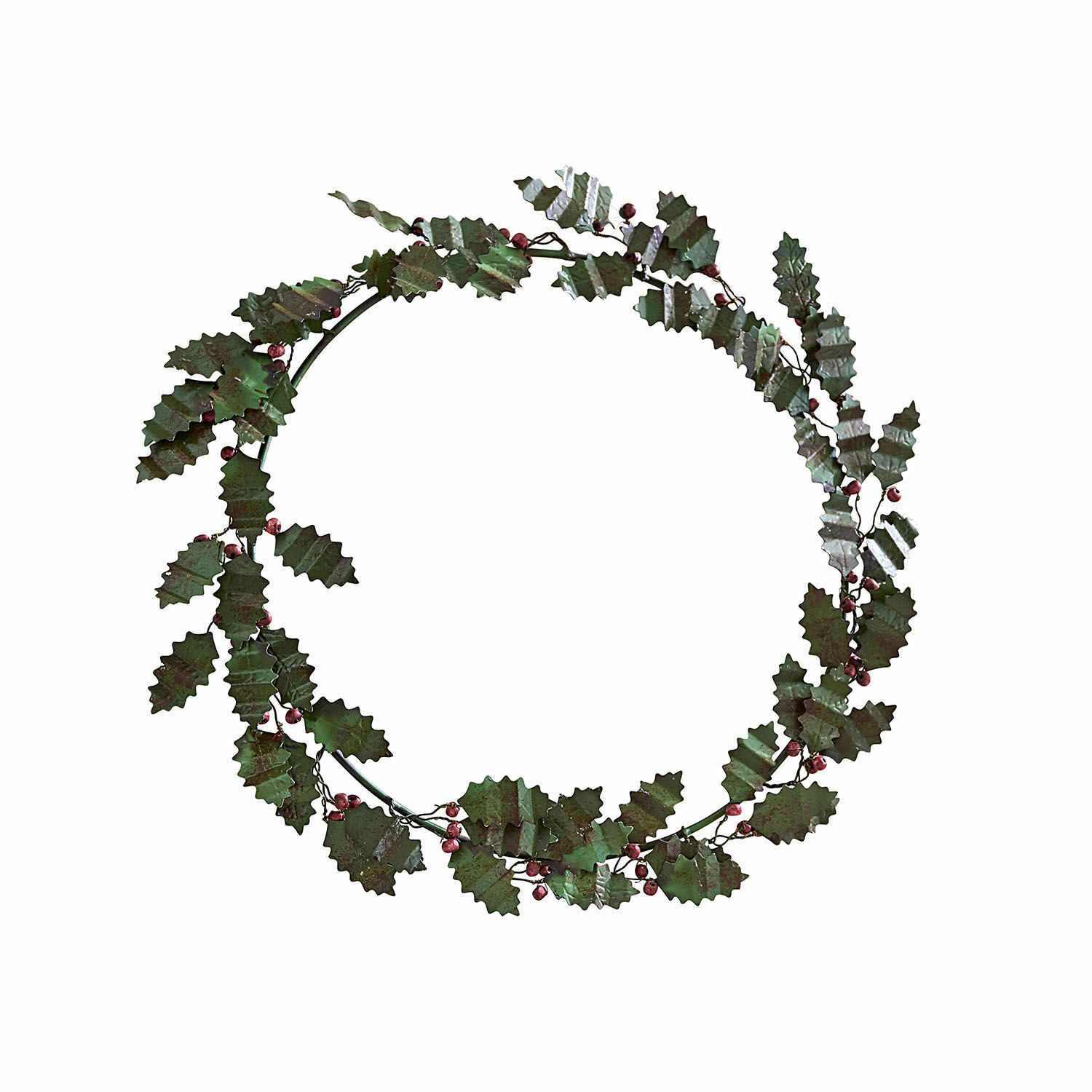 Kranz Fleur Metallkranz mit grünen Blättern und roten Beeren als festliche Dekoration