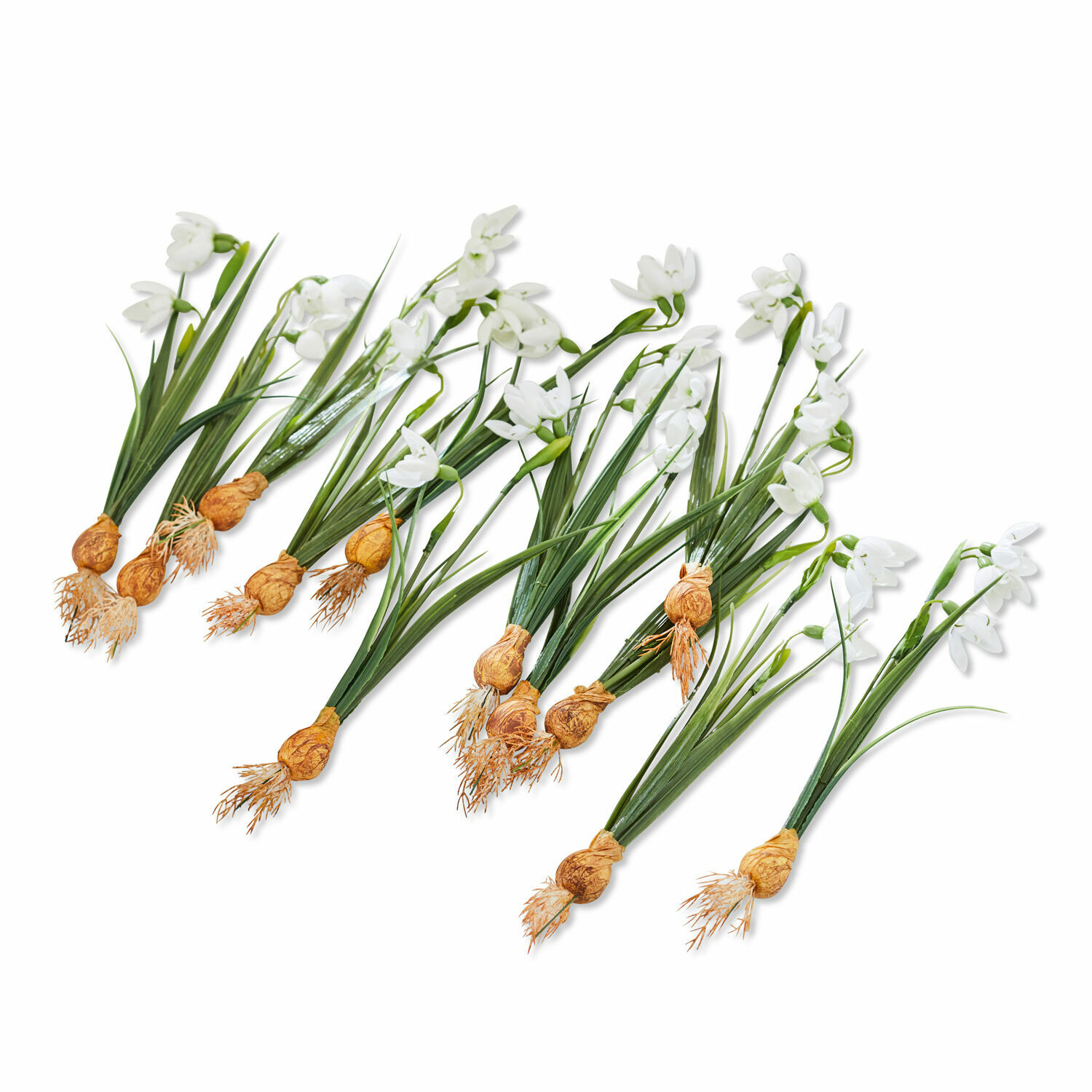 Deko-Blume 12er Set Willmare Künstliche weiße Blumen mit grünen Blättern und braunen Zwiebeln als Frühlingsdekoration