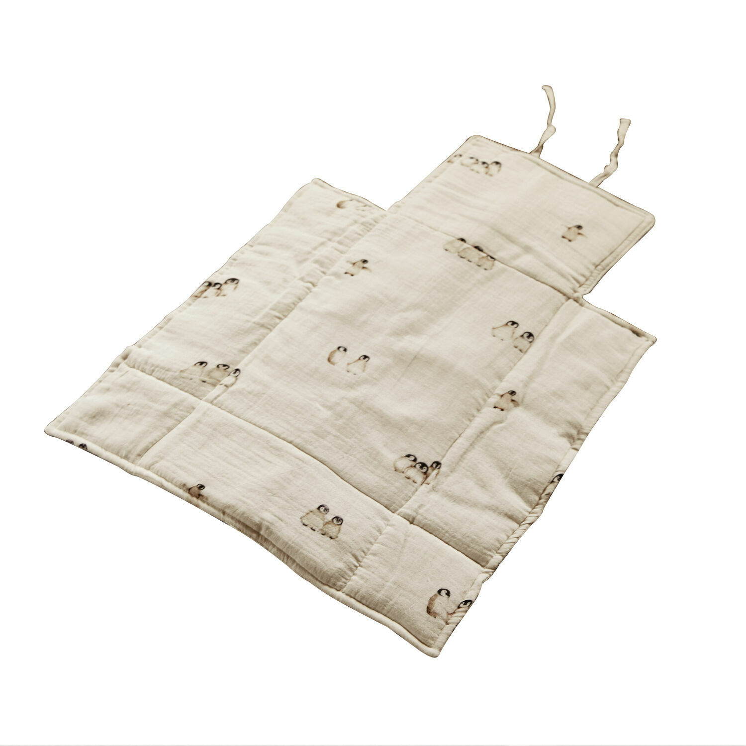 Wickelunterlage Jocienne Beige weiche Kinder-Matte aus Baumwolle mit kleinem Pinguin-Motiv, praktisch und bequem zum Spielen