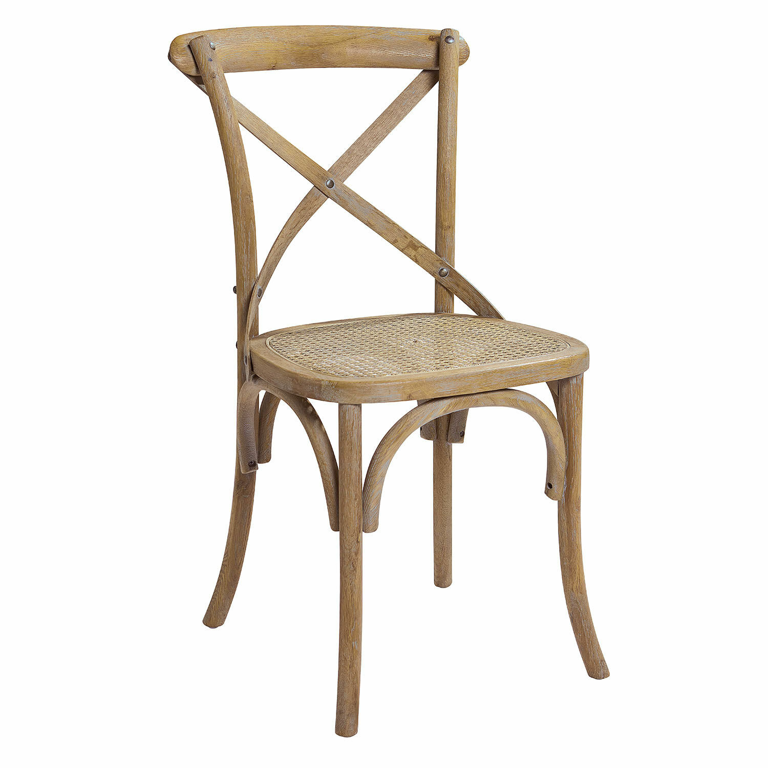 Stuhl Kary Stuhl aus Holz und Rattan in Naturfarbe mit X-förmiger Rückenlehne für Esszimmer