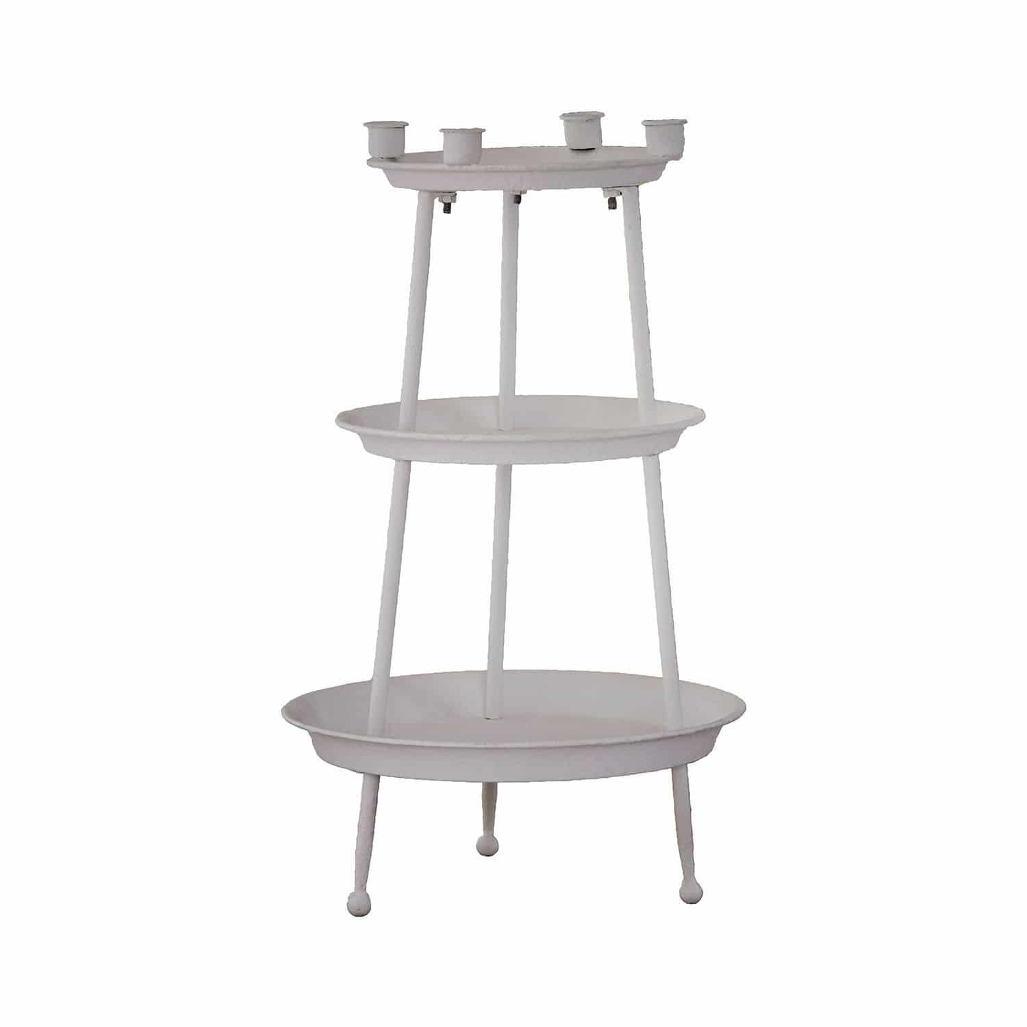 Etagere Mont Argenté Weißer Metall-Kerzenhalter mit drei Ebenen und vier Kerzenhaltern, Wohnaccessoire