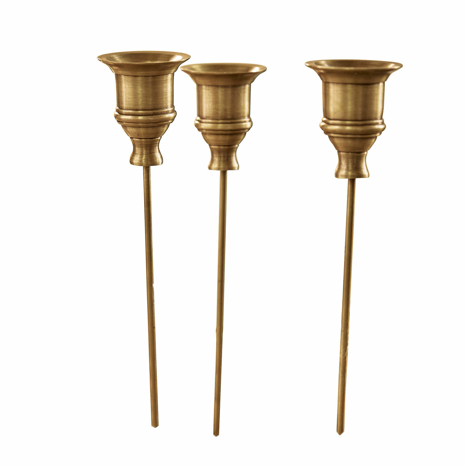 Steck-Kerzenhalter 3er Set Lalley Set aus drei langen Messing-Kerzenhaltern auf Stäben für Garten- und Wohnraumdekoration