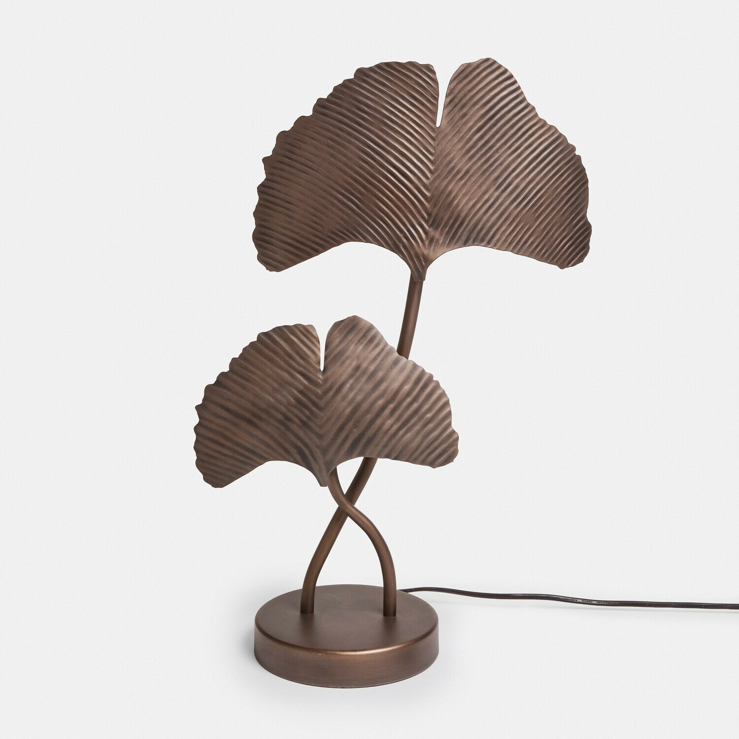 Tischlampe Marovelle Tischlampe aus braunem Metall mit zwei Ginkgoblättern, dekorative Lampe für Wohnzimmer