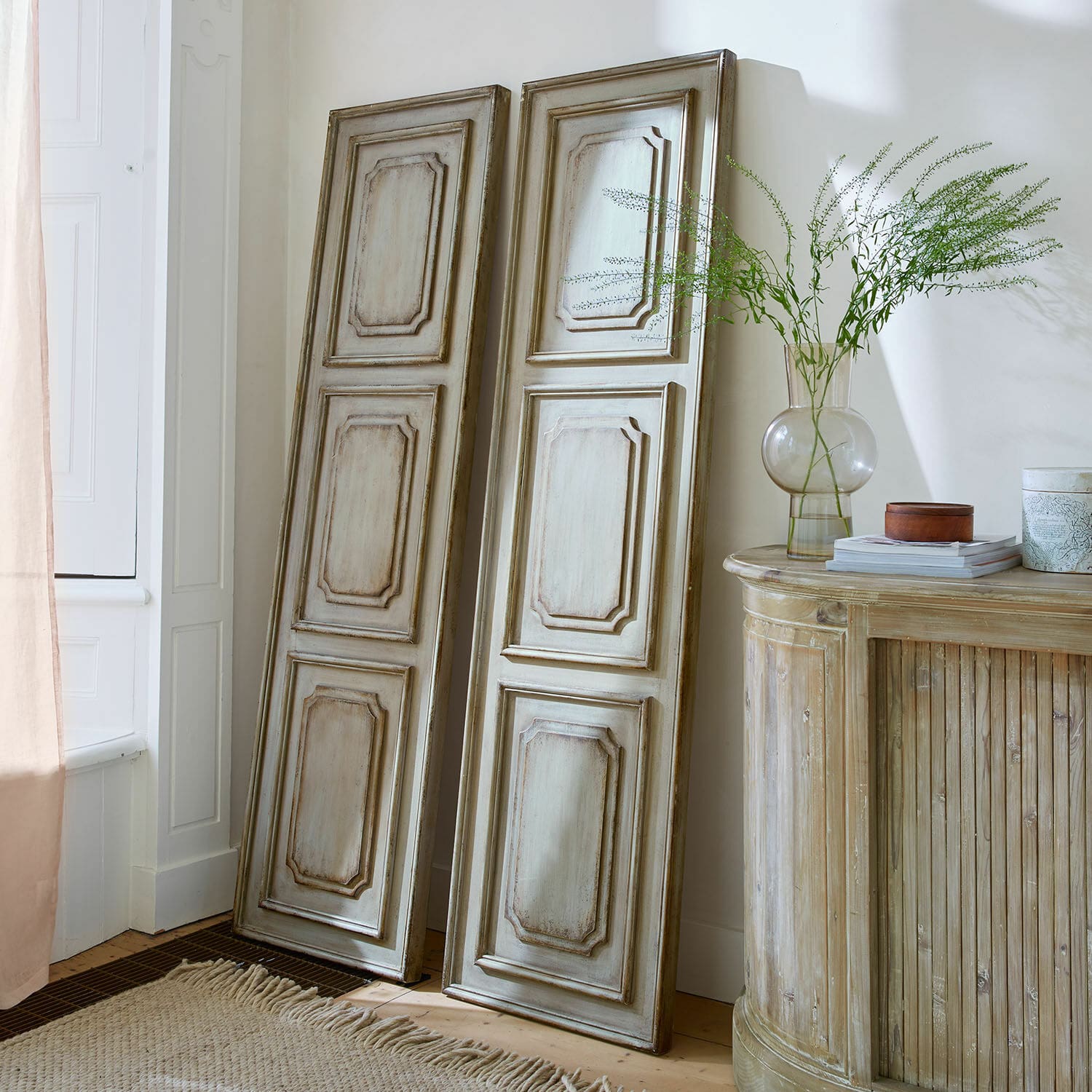 Paneel 2er Set Dovire Zwei vintage Holzpaneele in beige mit Patina, dekorative Wandverkleidung im Landhausstil