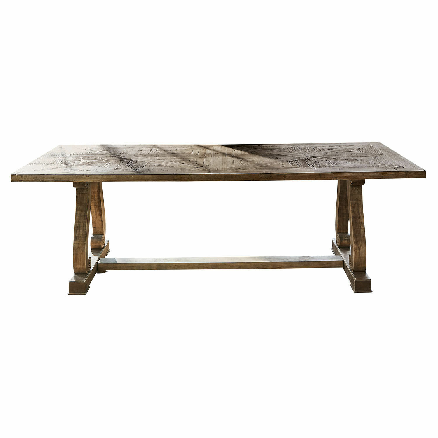 Campbelltown Tisch aus braunem Holz mit rustikalem Tischblatt und stabiler Unterkonstruktion