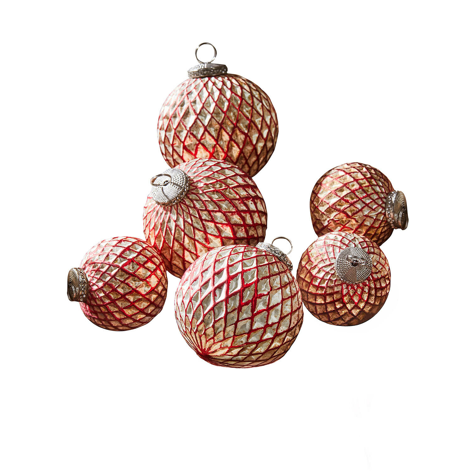 Weihnachtskugeln 6er Set Aleviah Set aus sechs rot-goldenen Christbaumkugeln mit Metallösen, festliche Weihnachtsdekoration
