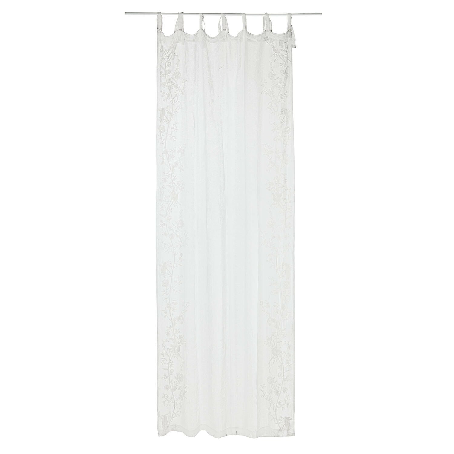 Gardine Douvaine Transparenter weißer Vorhang mit zartem Blumenmuster und Schlaufen zum Aufhängen