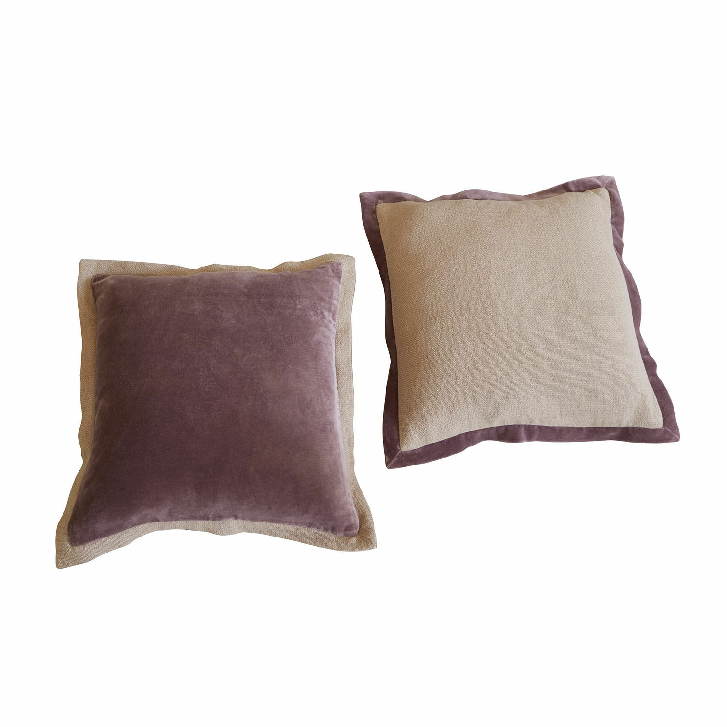 Kissenhülle 2er Set Liréan Set aus zwei dekorativen Kissen aus weichem Samt und Stoff in Beige und Flieder für Wohnzimmer
