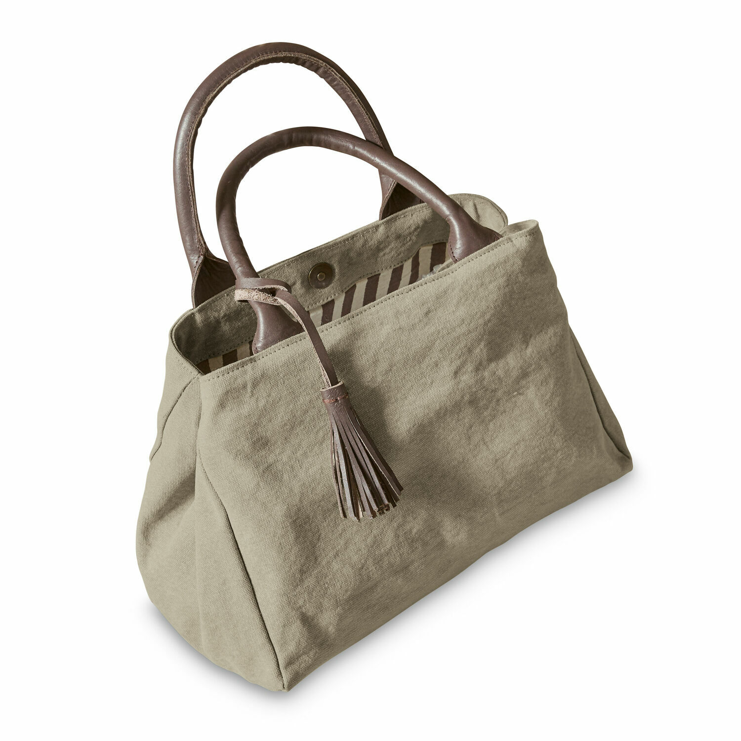 Tasche Hoya Beige Stofftasche mit braunen Ledergriffen und Quaste, modisches Accessoire für den Alltag