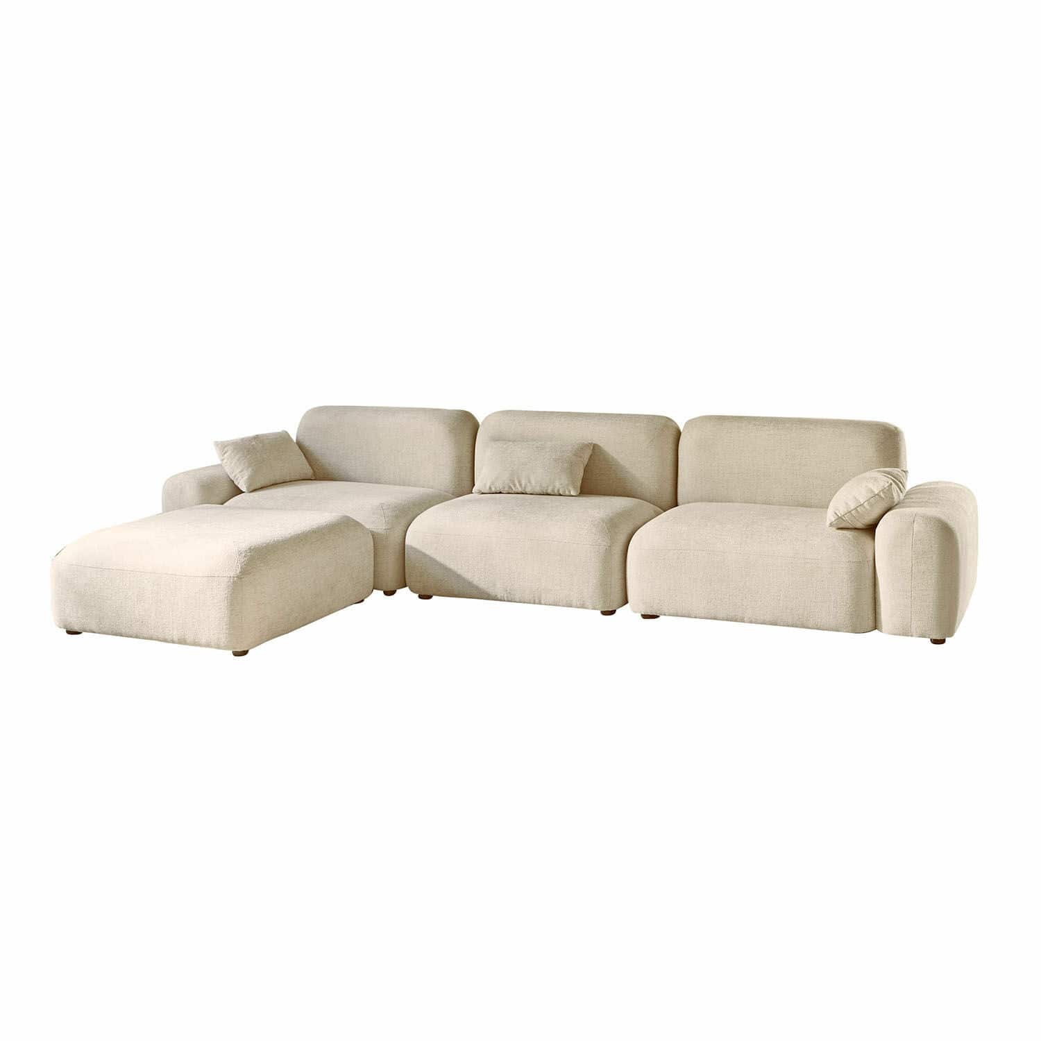 Sofa Marnivelle Beiges Ecksofa aus Stoff mit Kissen, modernes modulares Sofa für Wohnzimmer