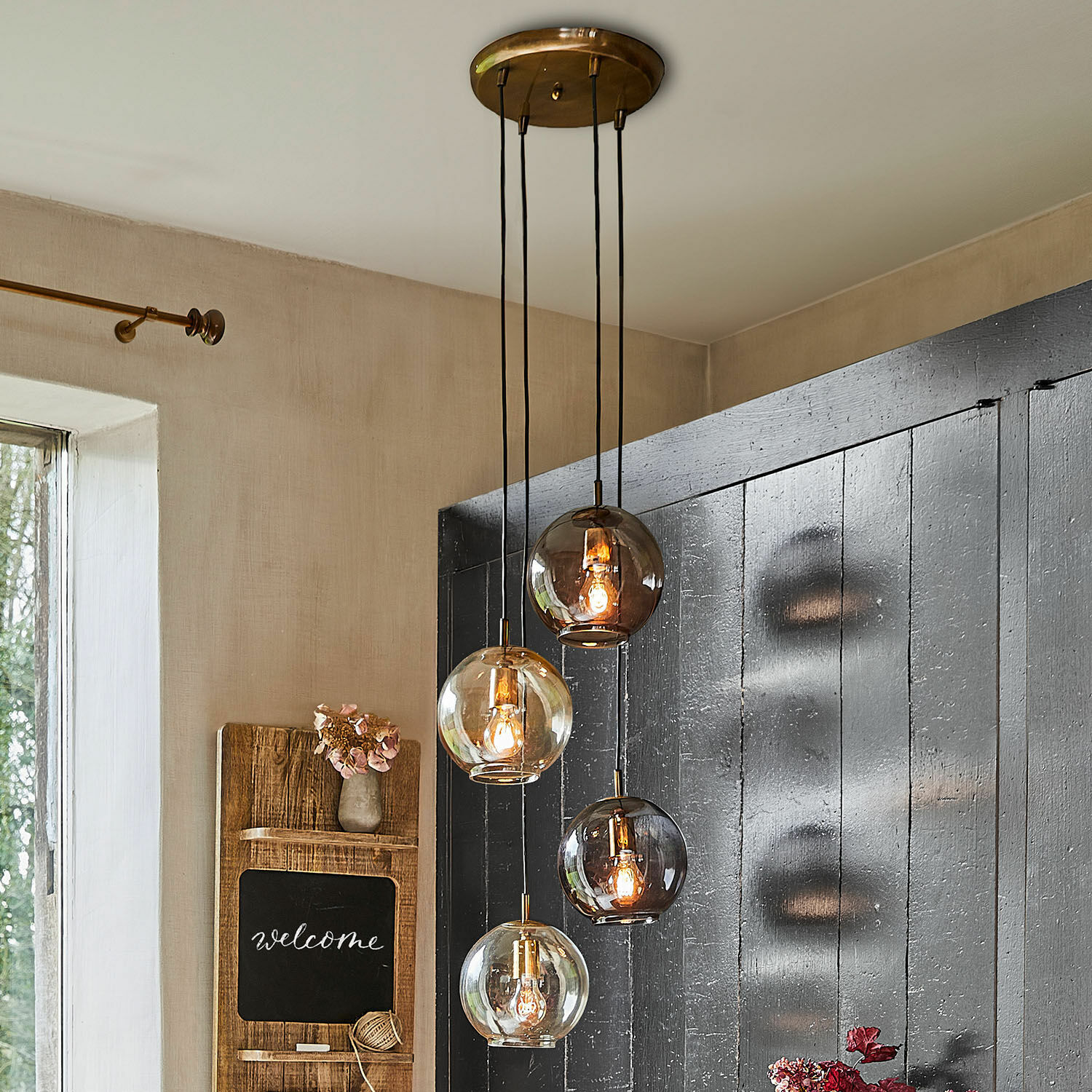 Hängelampe Brontille Hängelampe mit vier Glaskugeln in Rauchgrau und Klar, modernes Design für stilvolle Raumbeleuchtung