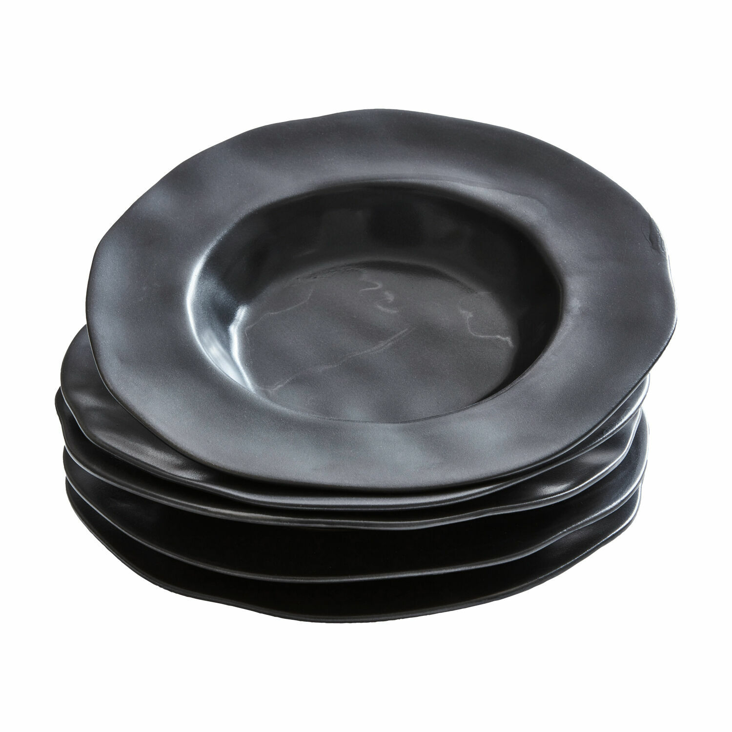 schwarz 6er Set schwarze Suppenteller Biarritz aus matter Keramik, modernes Design für den Esstisch