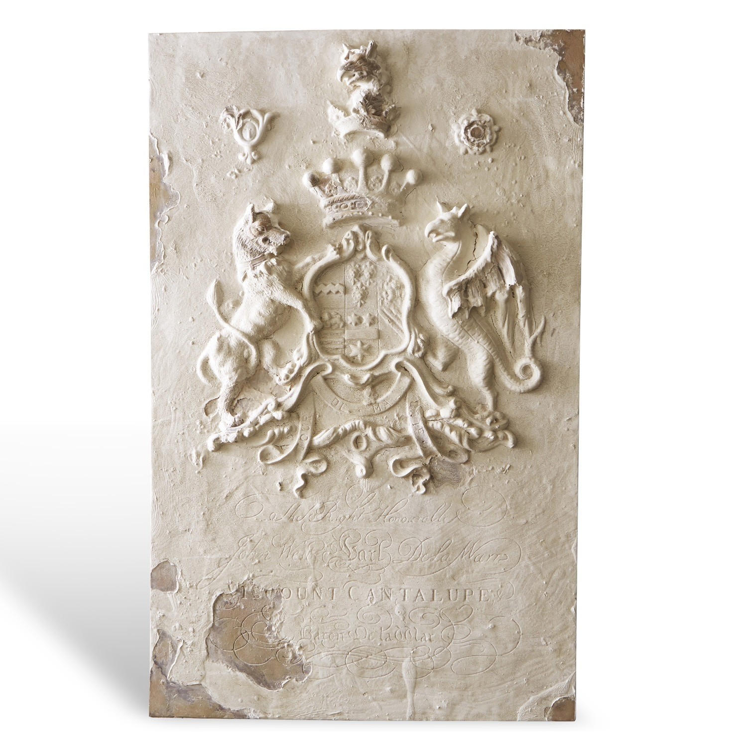 Bild Bédeille Beige dekorative Wandplatte mit erhabenem Wappen und antiker, abgenutzter Oberfläche