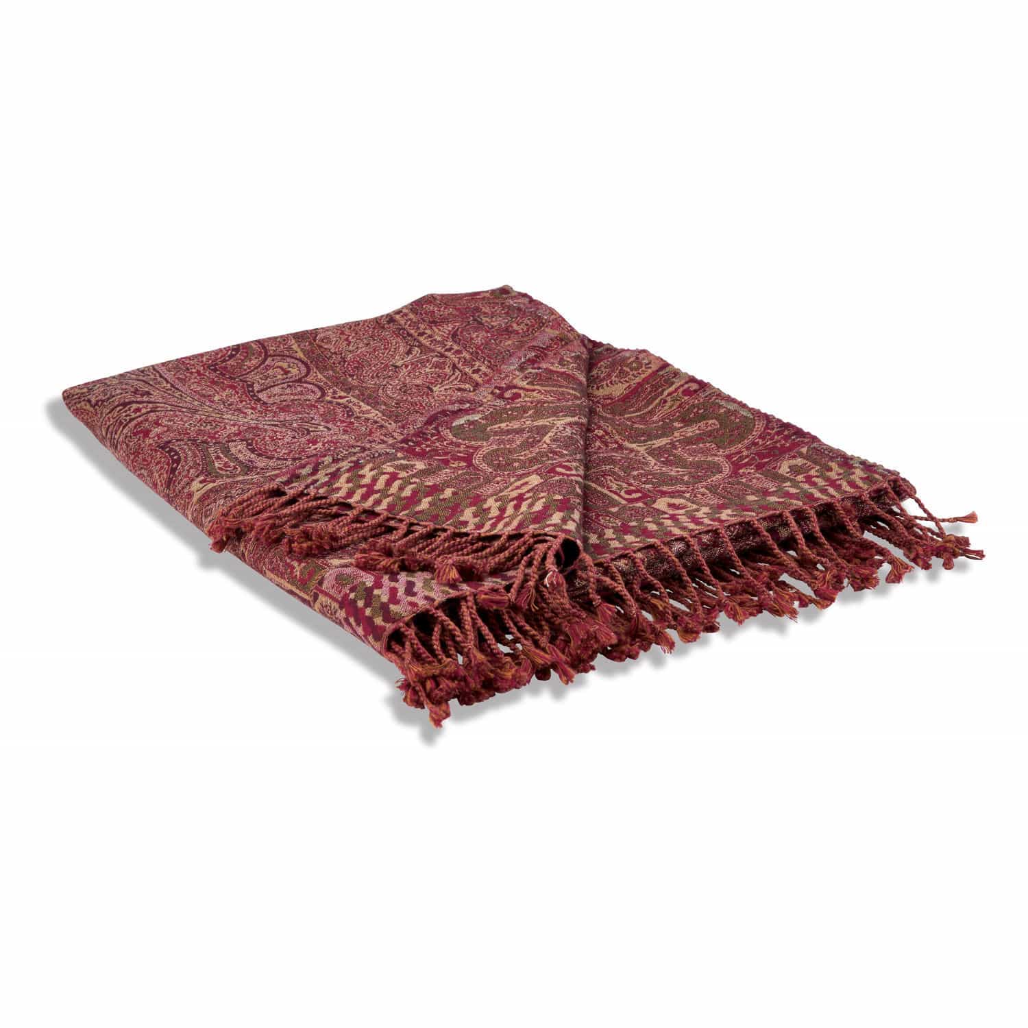 rot Roter Plaid mit Paisley-Muster und Fransen, weiches Material, dekorative Wohndecke